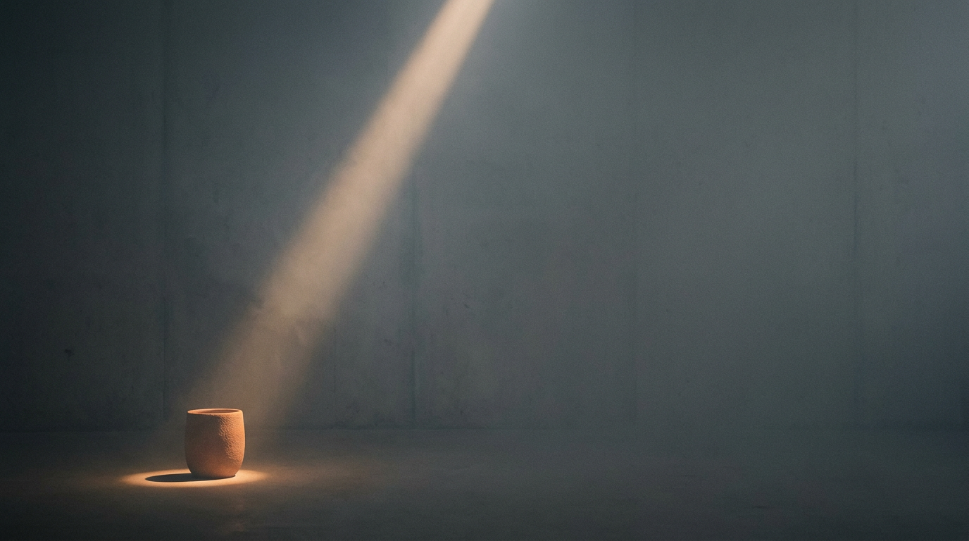 Single elegant beam of light cutting through soft fog — visual metaphor for the focused, penetrating awareness of a Projector type